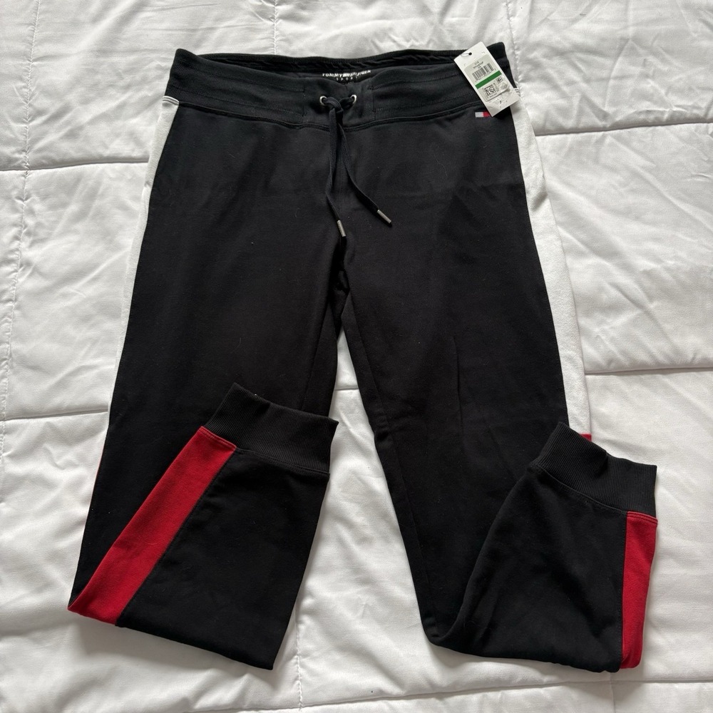 NWT Tommy‎ Hilfiger Sport Side-Striped Jogger Sweatpants Womens Large Black